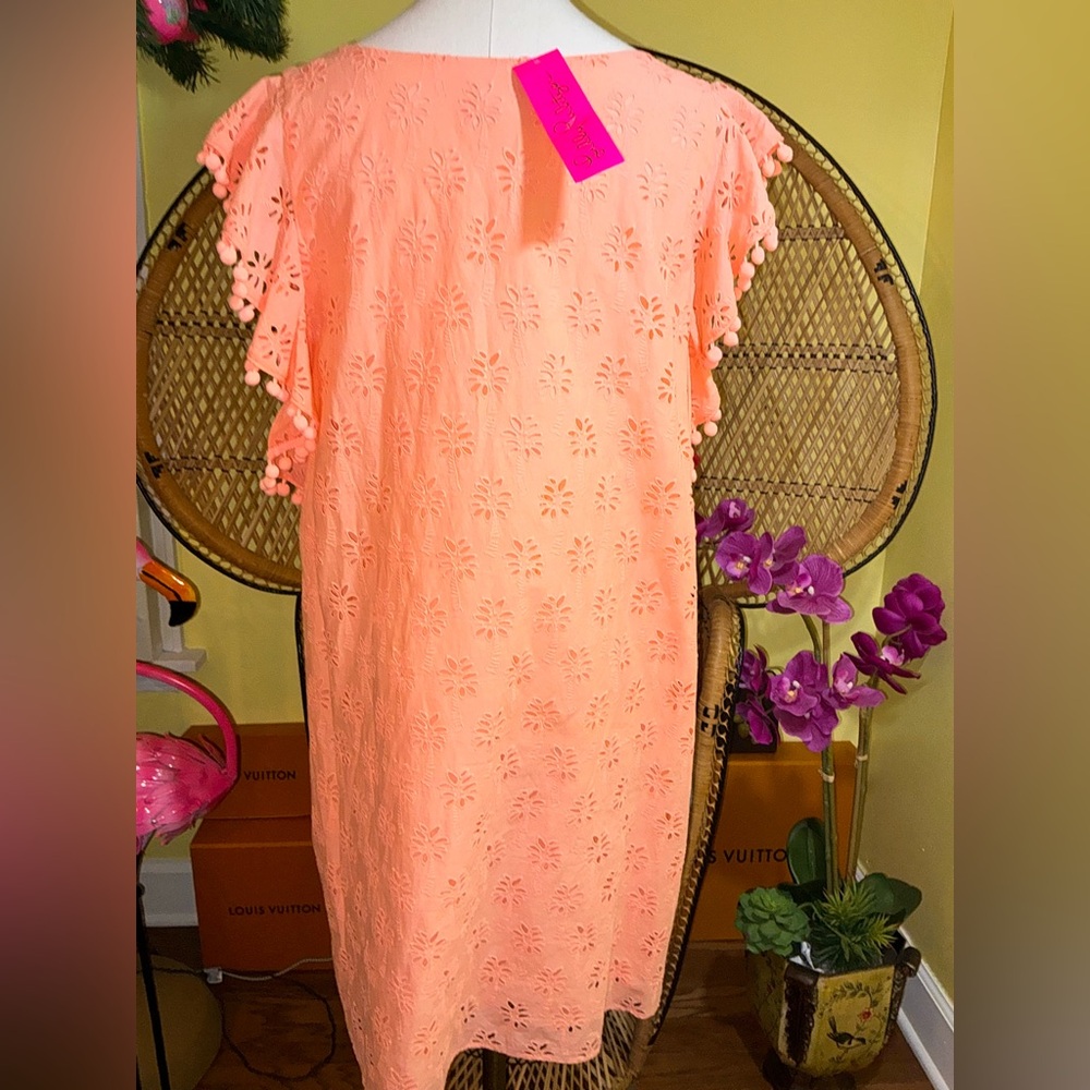 Lilly Pulitzer NWT Astara Eyelet Shift Dress Peach 🍑 Flamingo Palm Size XS - Picture 15 of 15